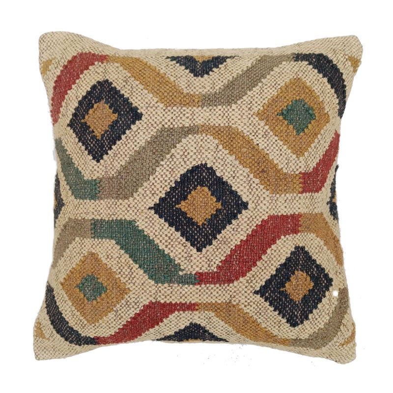 Trade Star Decorative Kilim Pillow Cover Indian Jute Cushion Case 70% Jute 30% Wool Throw Pillow Sham for Outdoor Handwoven Rug Pillow Case 18x18 Boho Home Decor Vintage Cushion Cover - Image 1